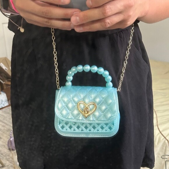 Turquoise Purple Micro Purse w Metal Chain Crossbody - Picture 5 of 5